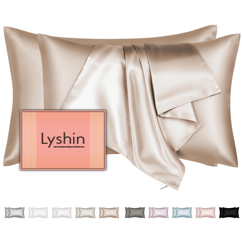 LYSHIN Mulberry Silk Pillow Cases 2 Pack Queen Size 20x30 Inches with Hidden Zipper  Ultra Smooth and Soft Breathable Cooling Silk Satin Pillowcase Set of 2  Better for Hair and Skin  Gifts for Women Men - Image 1