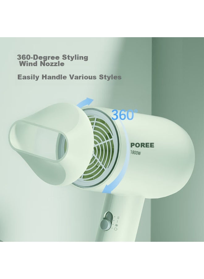 FLYCO Feike Borui Hair Dryer, Portable For Home And Dorm Use, 1800w High Power, Hot And Cold Air, Three-speed Blower, Light Green Ph1622 - Image 3