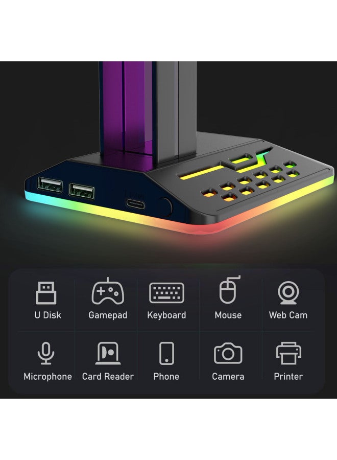 Loquat Colorful Rgb Gaming Headset Stand Dual Usb Hub Changeable Light Esports Display Rack Digital Computer Accessories-Color:Black-Style:D8 - Image 2