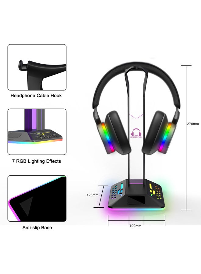 Loquat Colorful Rgb Gaming Headset Stand Dual Usb Hub Changeable Light Esports Display Rack Digital Computer Accessories-Color:Black-Style:D8 - Image 5