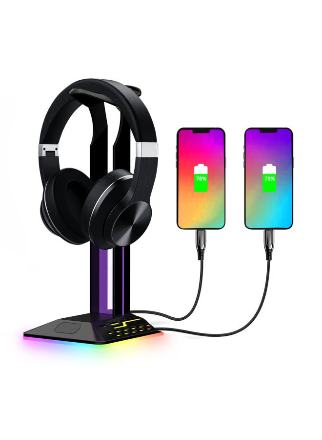 Loquat Colorful Rgb Gaming Headset Stand Dual Usb Hub Changeable Light Esports Display Rack Digital Computer Accessories-Color:Black-Style:D8 - Image 3