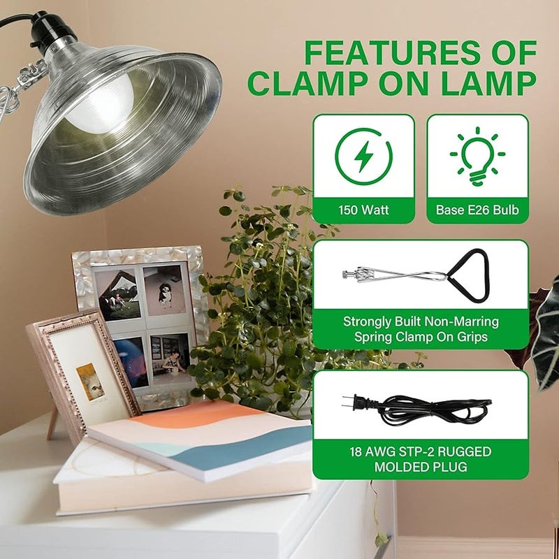 سيمبل ديلوكس Simple Deluxe Clamp Lamp Light with 8.5 Inch Adjustable Aluminum Reflector and 6 Feet Cord, up to 150W E26 Socket (no Bulb Included), 1-Pack - Image 5