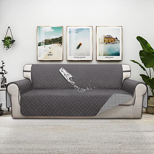 ISSUNTEX Double Protection 100% Waterproof Sofa Covers for Living Room, Couch Covers for 3 Cushion Couch Sofa, Reversible Furniture Protector Sofa Cover for Dogs, Pets, Kids (Sofa, Gray/Light Gray) - Image 2