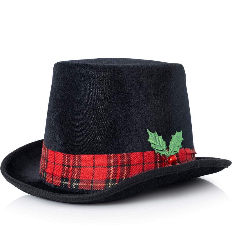 Ornativity Snowman Hat Tree Topper Snow Man Top Hat Christmas Tree Top Decorations Costume Dress Up with Plaid Red Ribbon and Mistletoe Holly and Berry Xmas Holiday Decor