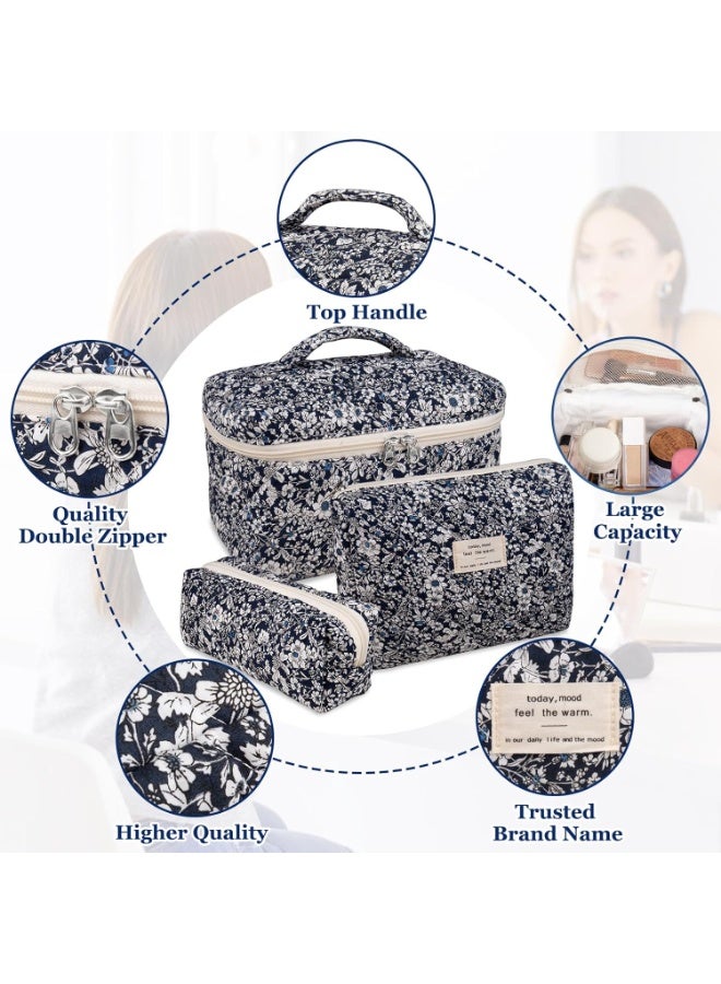 olayks A Set Of Three Different-sized Printed Makeup Storage Bags With Zippers,Handheld Large Capacity Floral Cosmetic Travel Toiletry Organizer,Cotton,Ultra Light,Portable For Outdoor Use,Makeup Tools & Accessories(Black Rose Flower) - Image 3