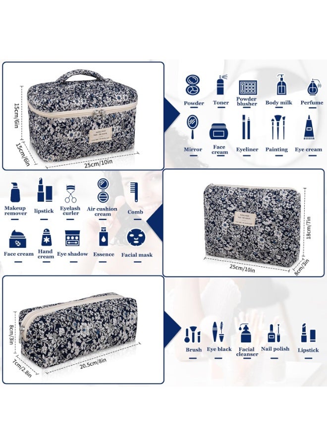 olayks A Set Of Three Different-sized Printed Makeup Storage Bags With Zippers,Handheld Large Capacity Floral Cosmetic Travel Toiletry Organizer,Cotton,Ultra Light,Portable For Outdoor Use,Makeup Tools & Accessories(Black Rose Flower) - Image 2