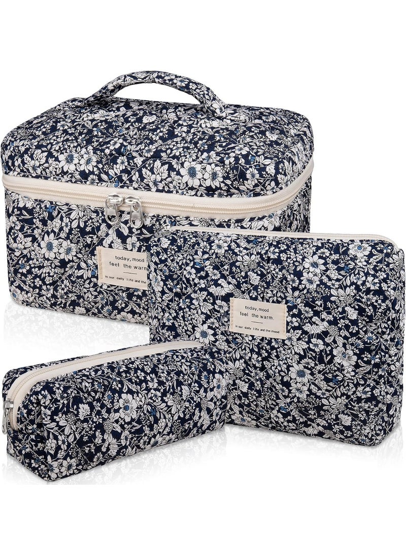 olayks A Set Of Three Different-sized Printed Makeup Storage Bags With Zippers,Handheld Large Capacity Floral Cosmetic Travel Toiletry Organizer,Cotton,Ultra Light,Portable For Outdoor Use,Makeup Tools & Accessories(Black Rose Flower) - Image 1