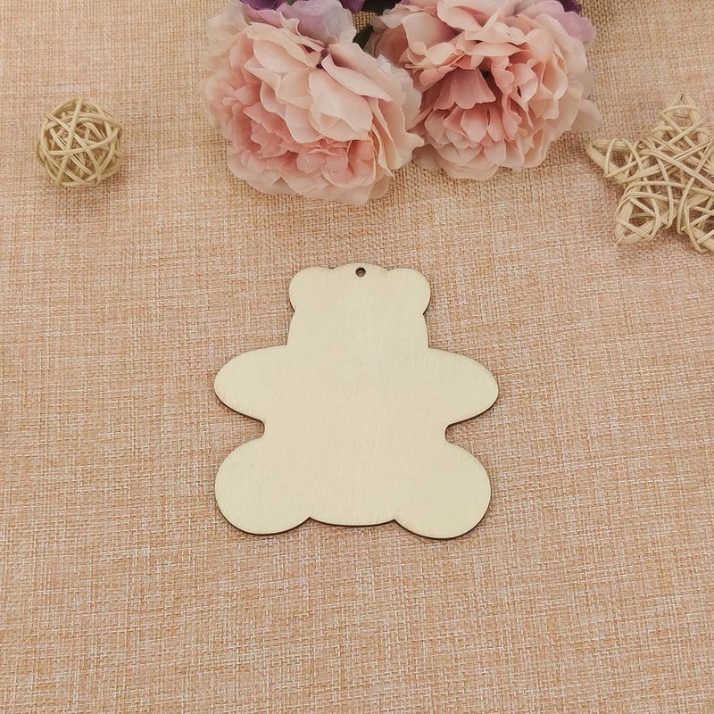 Creaides 20pcs Bear Wood DIY Crafts Cutouts Blank Wooden Bear Shaped Hanging Ornaments with Hole Hemp Ropes Wood Tags for Halloween Thanksgiving Christmas Party Decorations - Image 3
