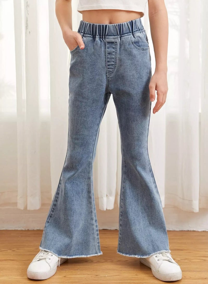 Girls Raw Hem Flare Leg Jeans  - Image 1