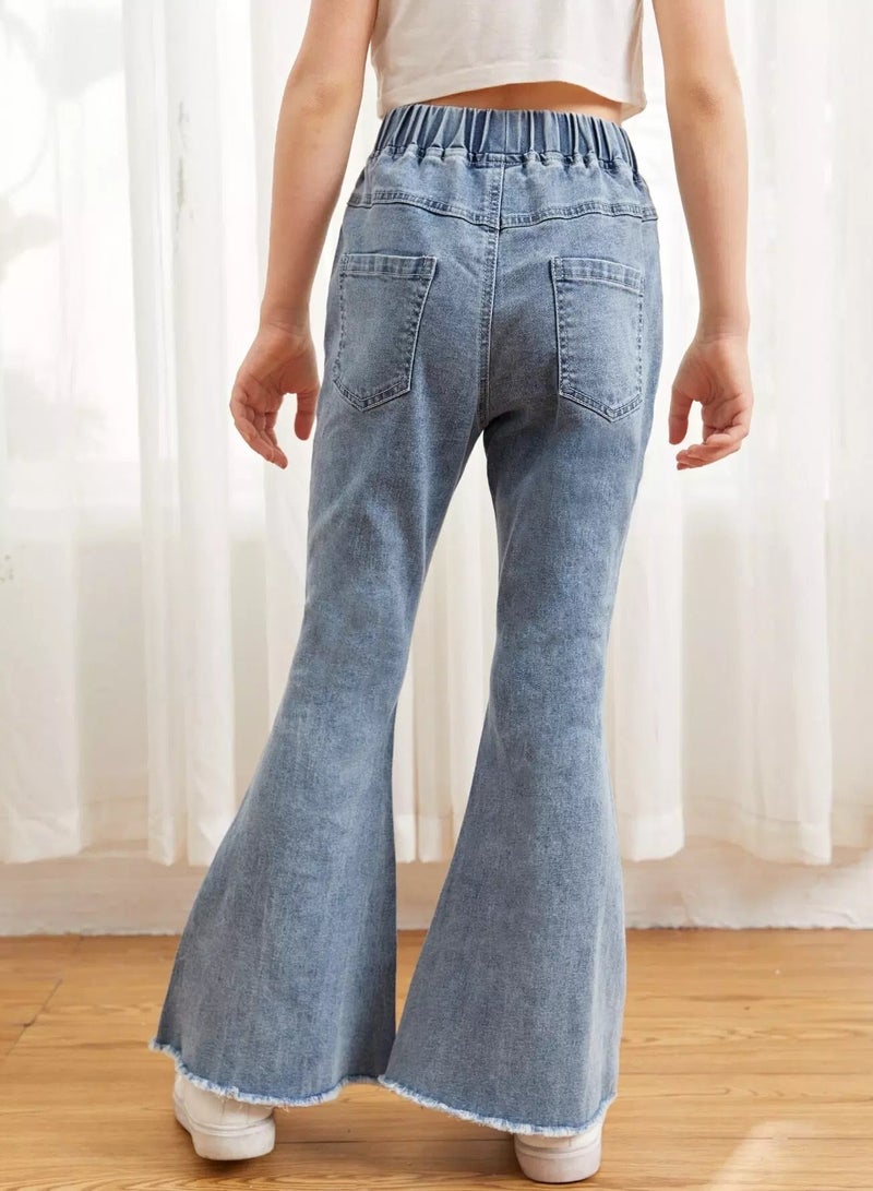 Girls Raw Hem Flare Leg Jeans  - Image 2