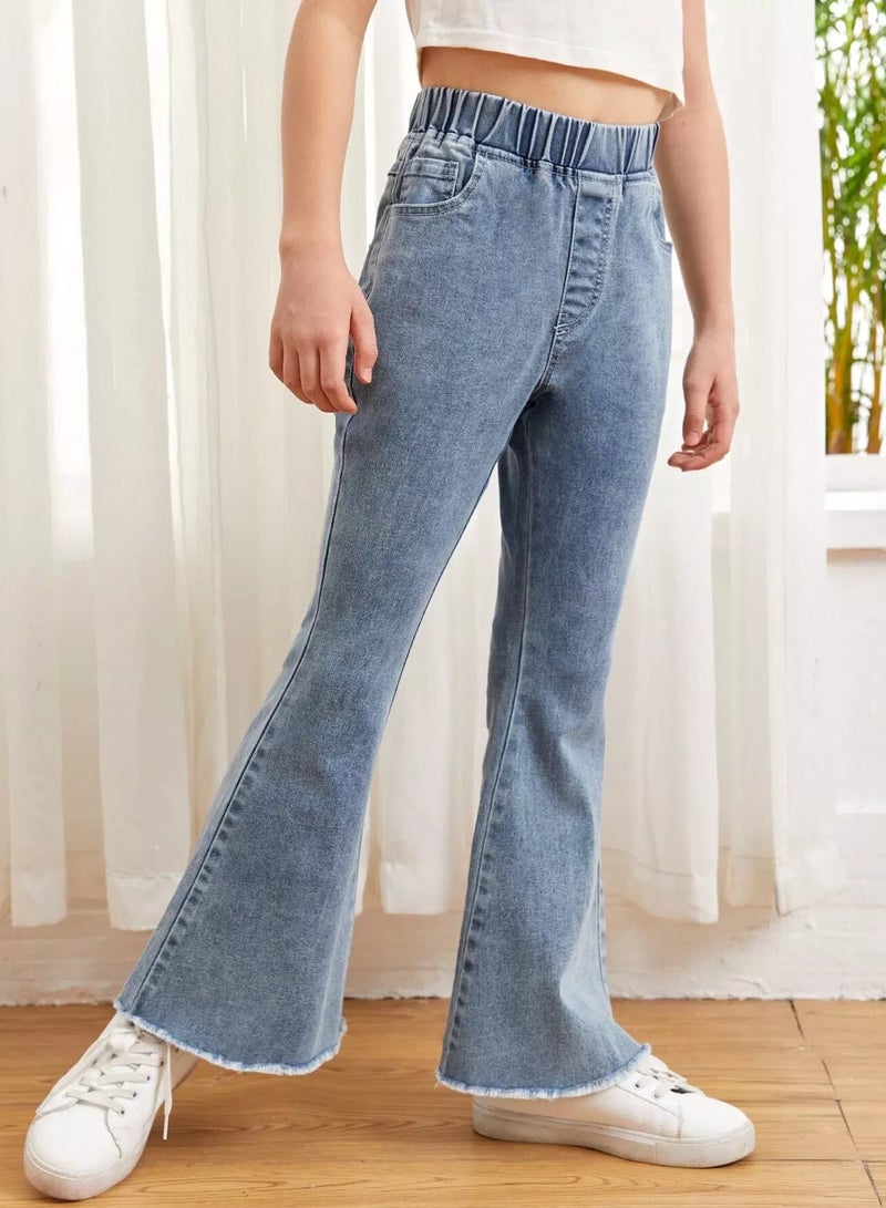 Girls Raw Hem Flare Leg Jeans  - Image 3