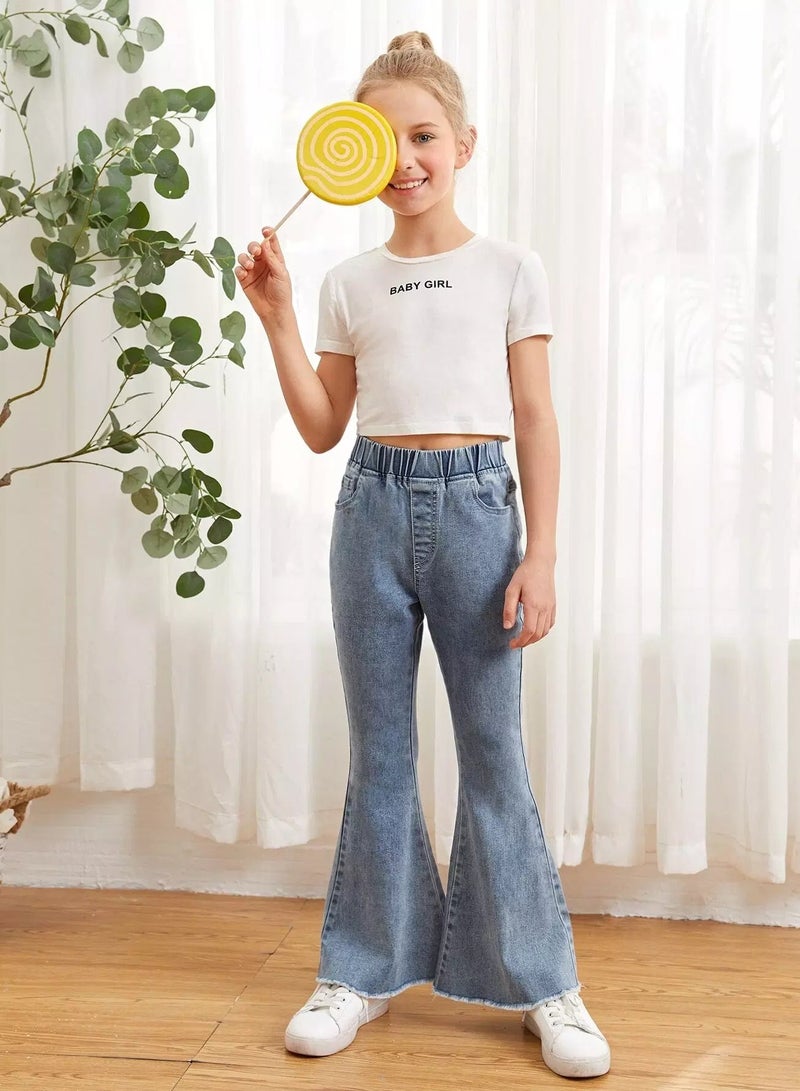 Girls Raw Hem Flare Leg Jeans  - Image 5