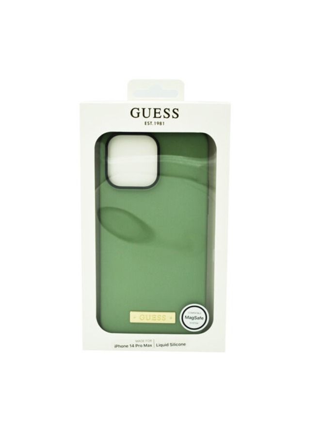 GUESS Magsafe Liquid Silicone Logo Hard Case For iPhone 14 Pro Max Plate Kaki - Image 2