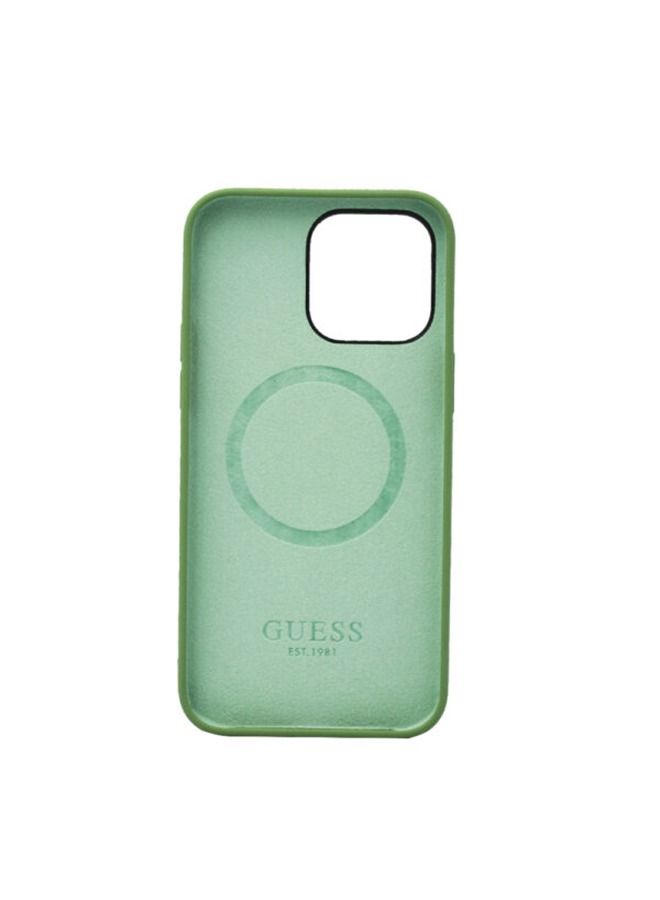 GUESS Magsafe Liquid Silicone Logo Hard Case For iPhone 14 Pro Max Plate Kaki - Image 4