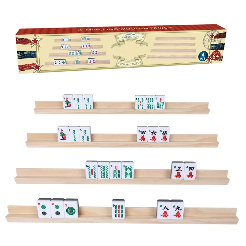 GOTHINK Wooden Mahjong Tiles Trays/Racks/Holders Set of 4, Upgrade Your Mahjong Game, Racks for Mahjong, Mexican Train, Dominoes, and More (Rack Only) - Image 1