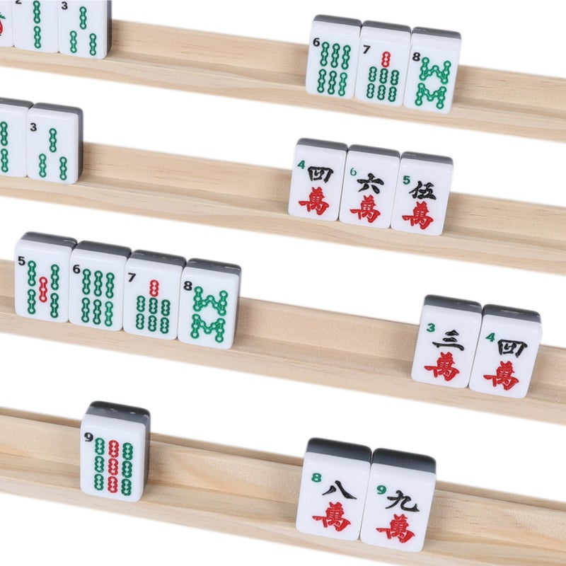 GOTHINK Wooden Mahjong Tiles Trays/Racks/Holders Set of 4, Upgrade Your Mahjong Game, Racks for Mahjong, Mexican Train, Dominoes, and More (Rack Only) - Image 5