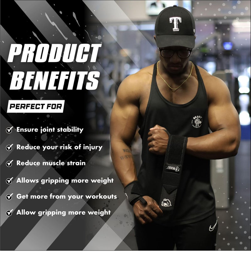 Beast Power Gear Beastpowergear Wrist Wraps |Competition Grade|18 Inch Professional Quality Provides Additional Wrist Support During Weightlifting, Powerlifting, Strength Training. (Solid Black, 18") - Image 5