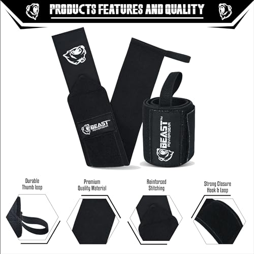 Beast Power Gear Beastpowergear Wrist Wraps |Competition Grade|18 Inch Professional Quality Provides Additional Wrist Support During Weightlifting, Powerlifting, Strength Training. (Solid Black, 18") - Image 2