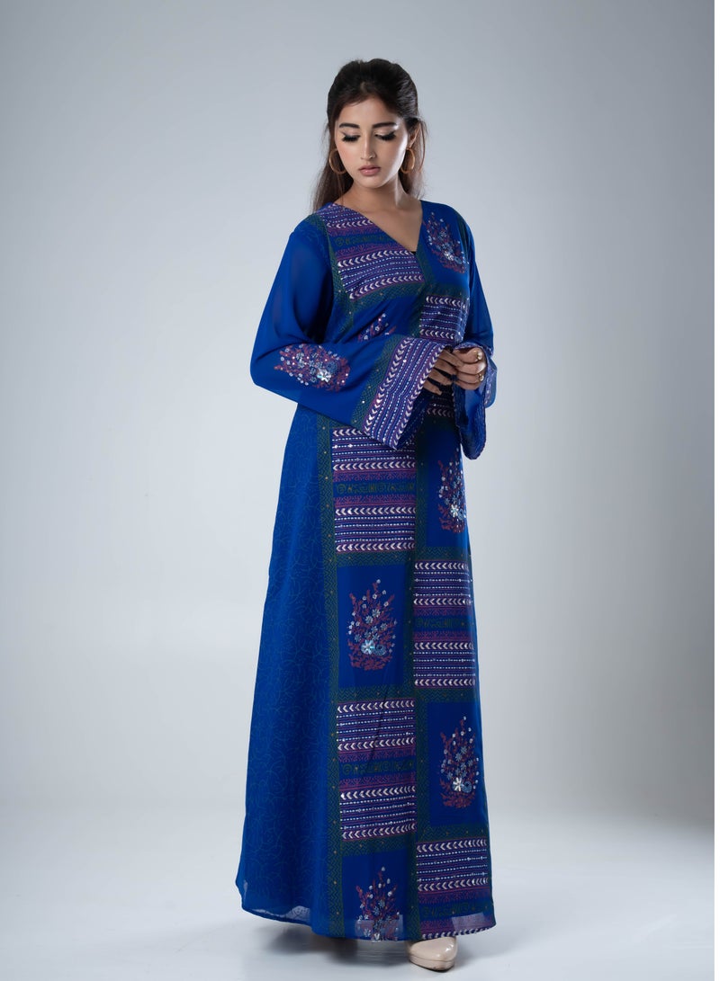 AINSIABI Ayka Blue Embroidered Kaftan for Women | Modest Muslim Dress | Premium Islamic Wear for Ramadan, Eid, Parties & Special Occasions - Image 1