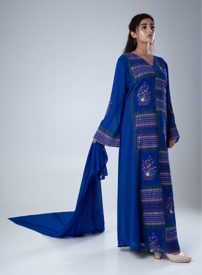 AINSIABI Ayka Blue Embroidered Kaftan for Women | Modest Muslim Dress | Premium Islamic Wear for Ramadan, Eid, Parties & Special Occasions - Image 2