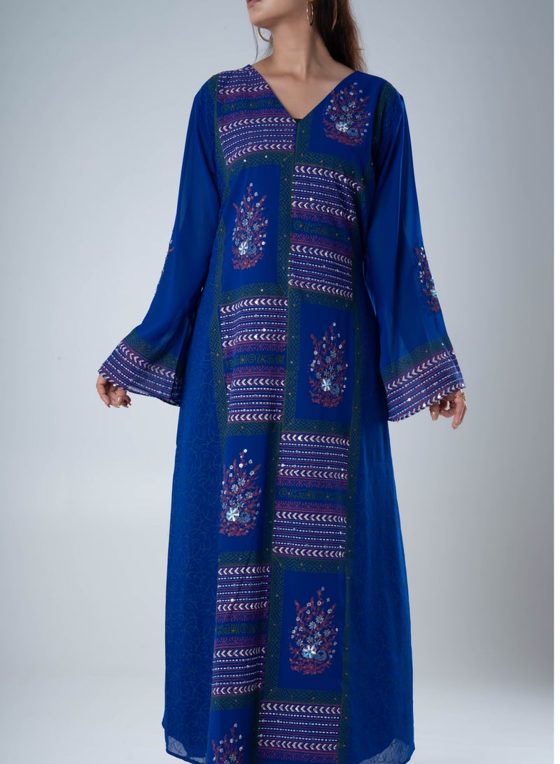 AINSIABI Ayka Blue Embroidered Kaftan for Women | Modest Muslim Dress | Premium Islamic Wear for Ramadan, Eid, Parties & Special Occasions - Image 3