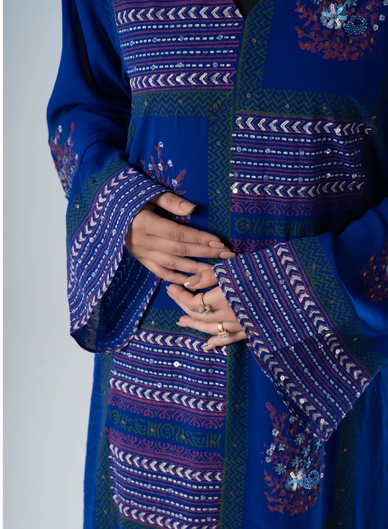 AINSIABI Ayka Blue Embroidered Kaftan for Women | Modest Muslim Dress | Premium Islamic Wear for Ramadan, Eid, Parties & Special Occasions - Image 4