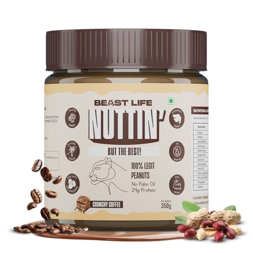 BeastLife Crunchy Coffee Peanut Butter | 24.5 G Protein | 350 gm | 100% Peanuts, High Protein | Zero Palm Oil | Non‑GMO Nut Butter | Fitness-Friendly Spread | Zero Cholesterol - Image 1