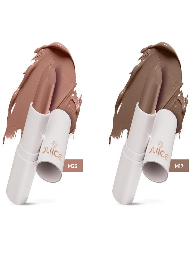 Juice Kiss Sensation Lipstick with Goodness of Bio Retinol, UV Protection & Long lasting Lipstick, Pack of 2 (Browned - M17 & Eternal Nude - M23) - Image 1