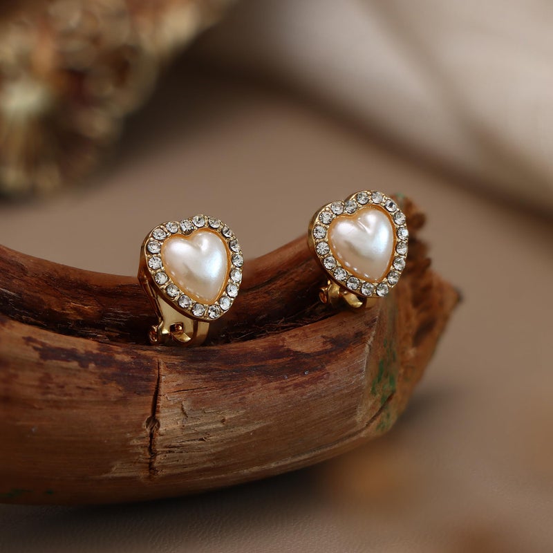 ORAZIO Clip On Earrings,Pearl Clip on Earrings for Women Long Pearl Drop Dangle Earrings,Lightweight Bow Heart CZ Clip On Hoop Earrings - Statement Fake Earrings Ear Clips Jewelry for Wedding Bridal - Heart - Image 5