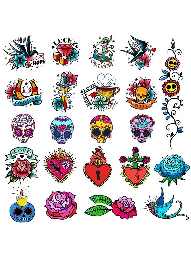 CARGEN Cool Classic Temporary Tattoos Old School Tattoos Fake Tattoos Realistic great Skull Sword Bird Rose Script Tattoos for Adults Women Men and Kids - Image 1