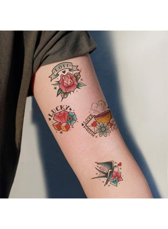 CARGEN Cool Classic Temporary Tattoos Old School Tattoos Fake Tattoos Realistic great Skull Sword Bird Rose Script Tattoos for Adults Women Men and Kids - Image 3