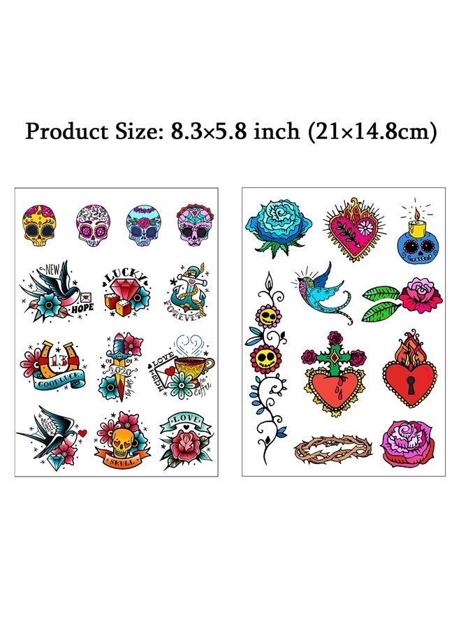 CARGEN Cool Classic Temporary Tattoos Old School Tattoos Fake Tattoos Realistic great Skull Sword Bird Rose Script Tattoos for Adults Women Men and Kids - Image 2