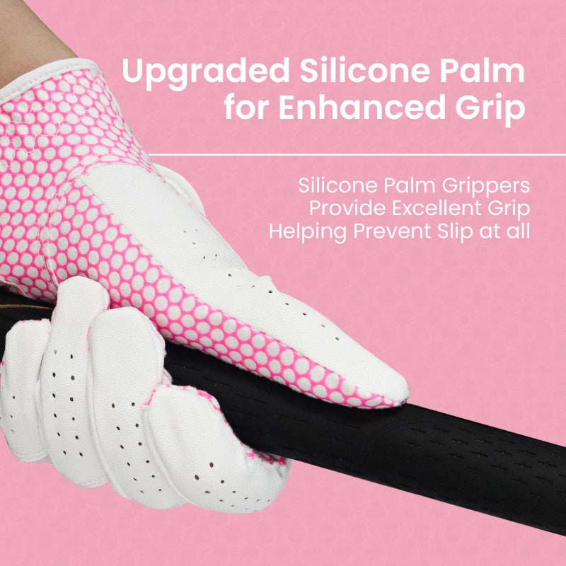 FINGER TEN Ladies Golf Gloves Left Right Hand 1 Pack, Golf Glove for Women's Golfer Lh Rh All Weather Grip, Size Fit XS Small Medium Large XL (Pink, Small (Worn On Left Hand)) - Image 3