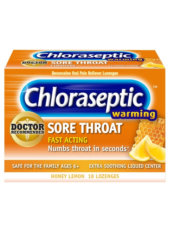 Chloraseptic Warming Sore Throat Lozenges, Honey Lemon, 18 Count