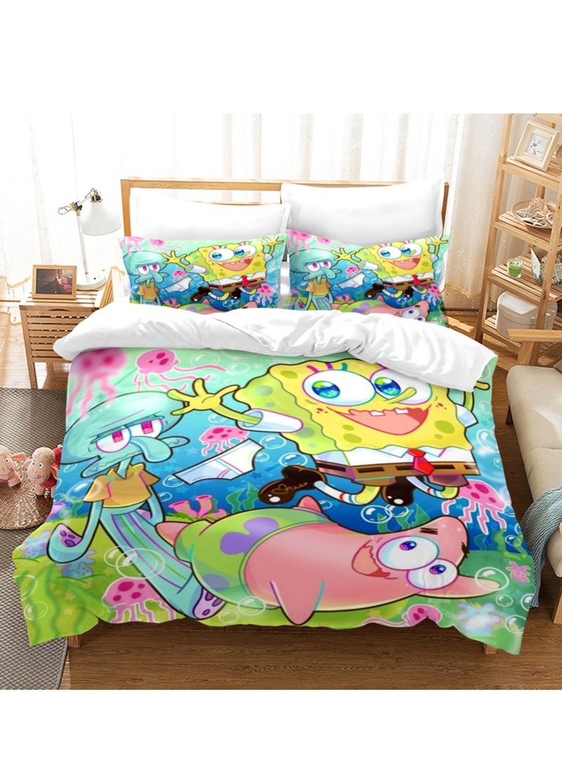 SpongeBob SquarePants Bedding Soft microfiber polyester sheet three-piece set including duvet cover and two pillowcases (duvet cover size 150cmX200cm) - Image 1