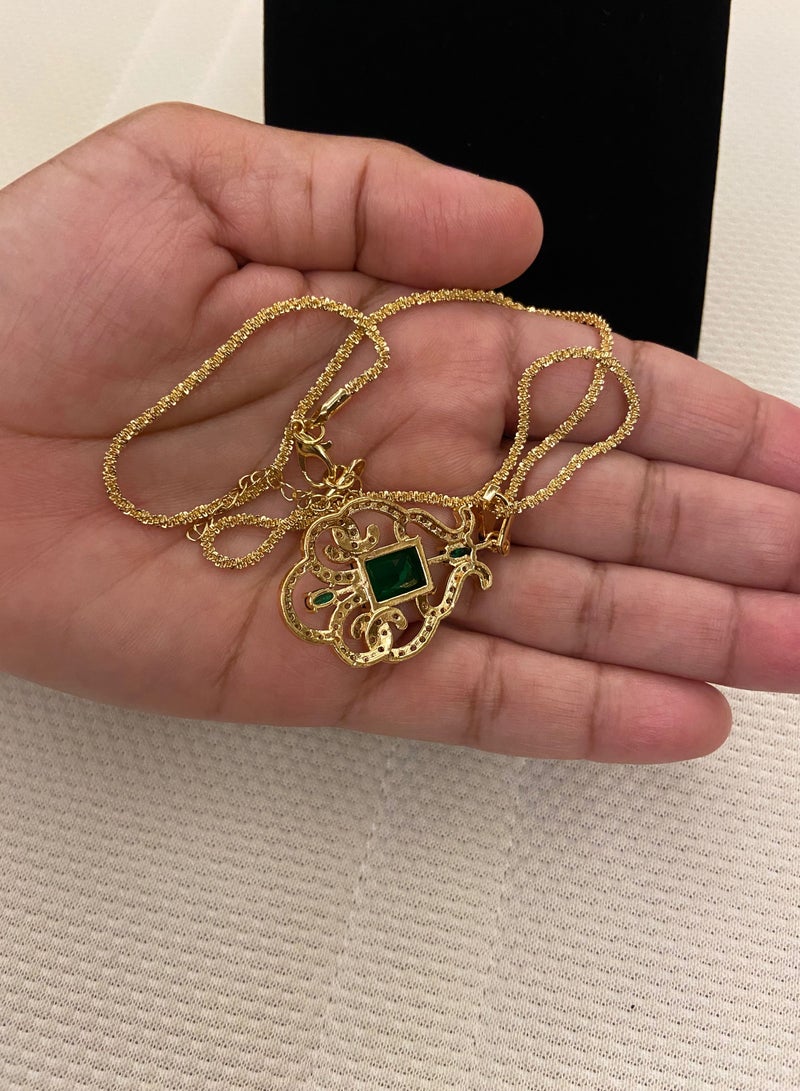 NOON'S UP Natural Emerald Necklace Pendant Cubic Zircon 16" For Women - Image 5