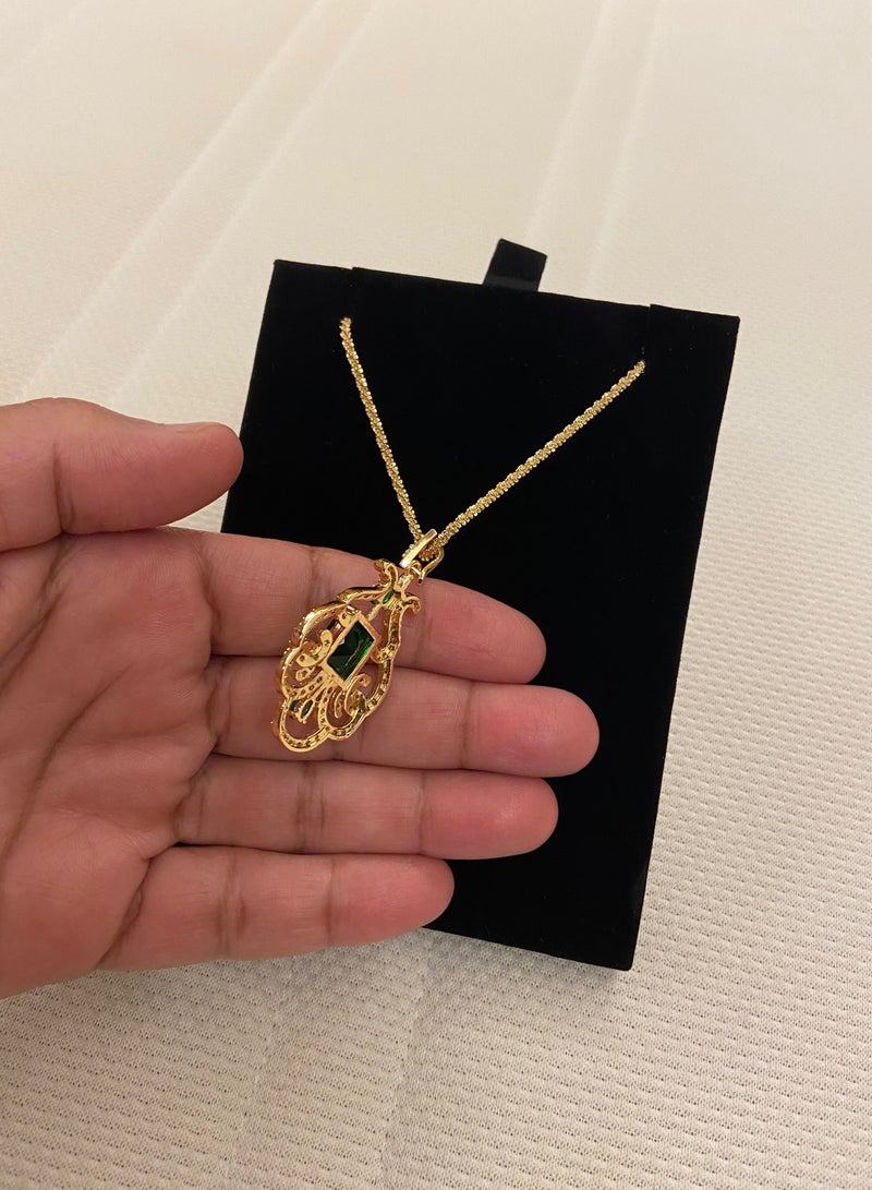 NOON'S UP Natural Emerald Necklace Pendant Cubic Zircon 16" For Women - Image 3