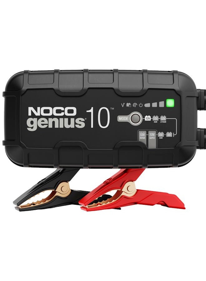 NOCO GENIUS10, 10A Fully-Automatic Smart Charger, 6V and 12V Portable Automotive Car Battery Charger, Battery Maintainer, Trickle Charger and Battery Desulfator with Temperature Compensation - Image 1