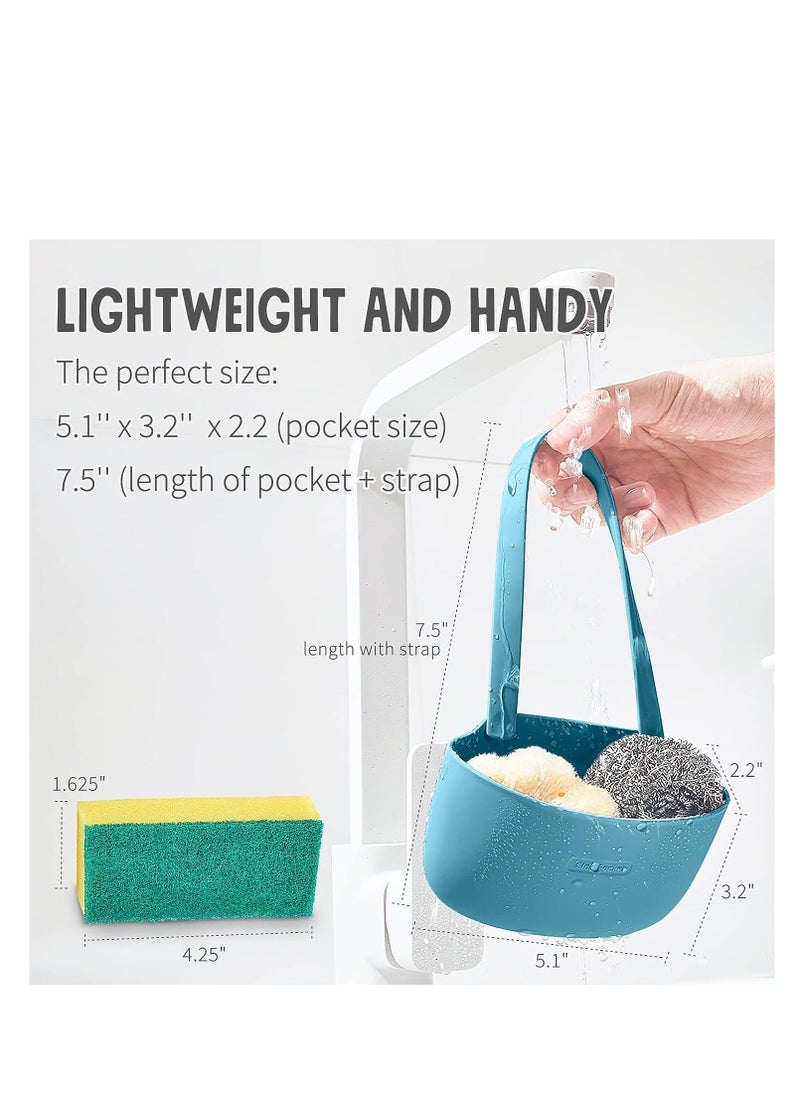Y&D 2 Pcs Silicone Sponge Holder, Sink Hanging Basket Drainer for Kitchen Sink, Soap Holder No Installation Needed Caddy Organizer, Green and Orange  - Image 4