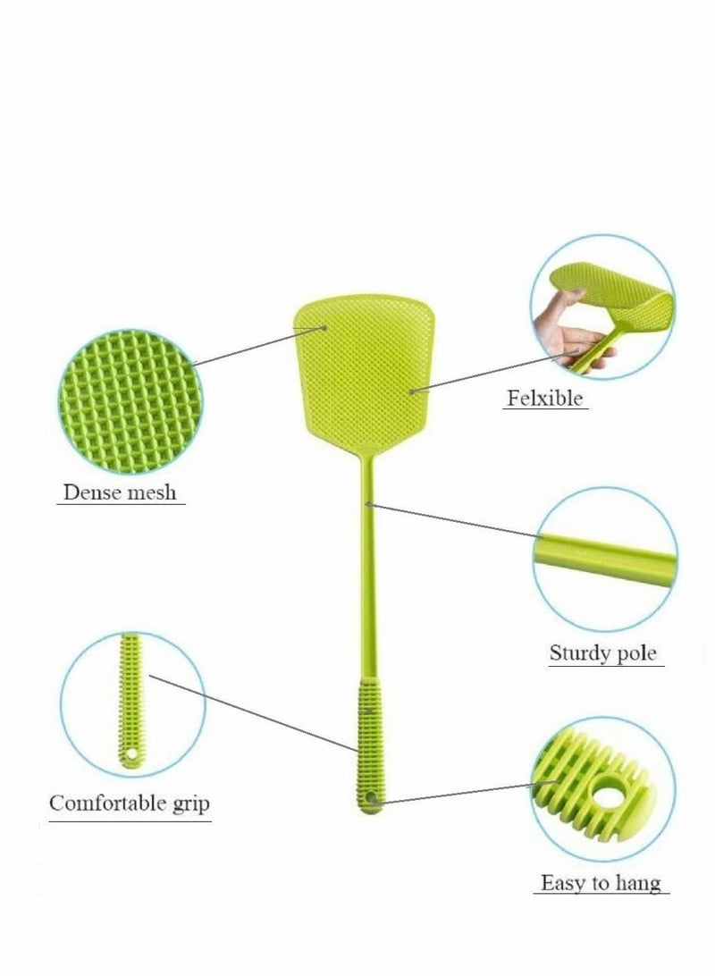 KASTWAVE Fly Swatter, 4 Pack Strong Plastic Fly Swat Set with Long Flexible Handle Manual Heavy Duty Fly Swatters Assorted Colors (Random Color )  - Image 3