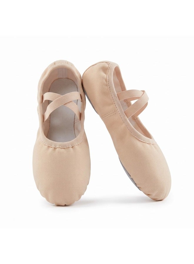 ShebSheb Ballet Shoes for Girls and Adults, Durable Canvas Split Sole Dance Slippers with Elastic Cross Straps - Image 1