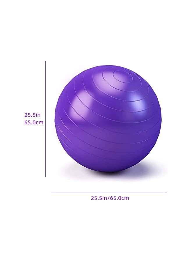 PROMASS Yoga Ball Anti-Burst, 65Cm Exercise Ball With Air Pump Thickened Stability Balance Ball For Physical Fitness Exercise Purple  - Image 2