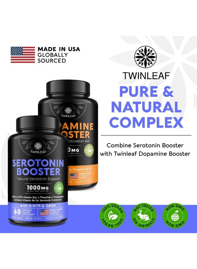 TWINLEAF 5 HTP Supplement with GABA, 1000mg Blend - Natural Aid Made in USA - Proprietary Formula for Mood and Relaxation, 60 Vegan Capsules - 5-HTP + Vitamin B 6 & Vitamin B 12 - No GMO - Image 5