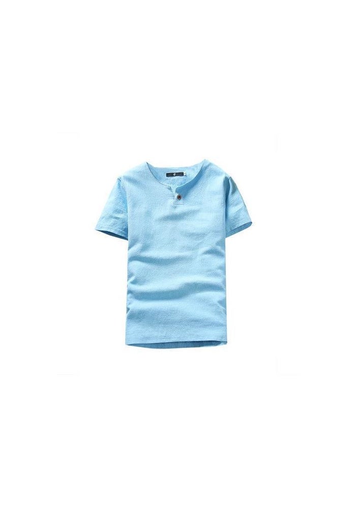 تي شيرتات صيفية للرجال بأكمام قصيرة من القطن والكتان 5XL - Image 1