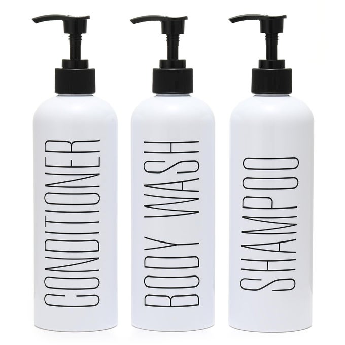 SHAMPOO AND CONDITIONER DISPENSER 16OZ 3PACK REFILLABLE PUMP BOTTLES SHAMPOO CONDITIONER BODY WASH DISPENSERS BOTTLES BATHROOM SHAMPOO DISPENSER SETWHITE