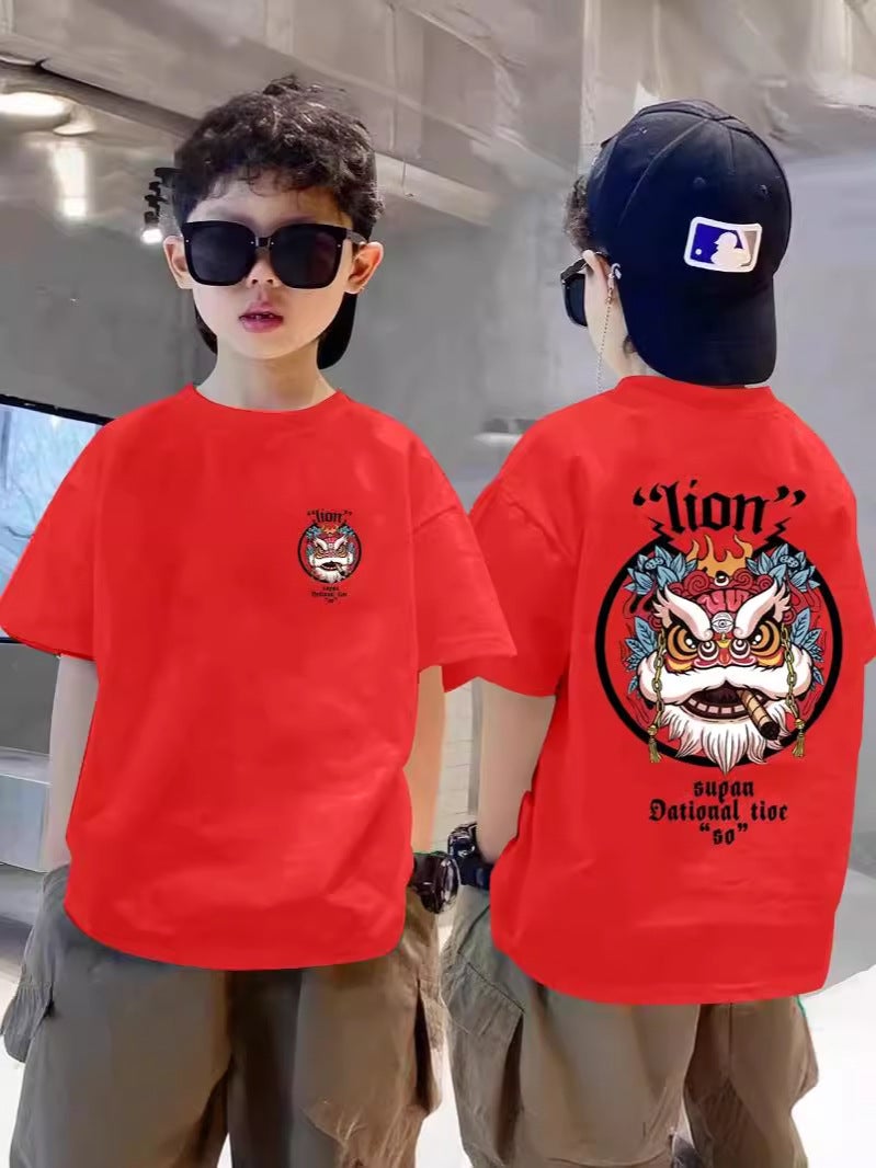Boys' Cotton Short-Sleeved T-Shirt For Boys And Girls National Tide Middle-Aged Children'S New Summer Chinese Style Summer Clothes Children'S Half-Sleeved - Image 5