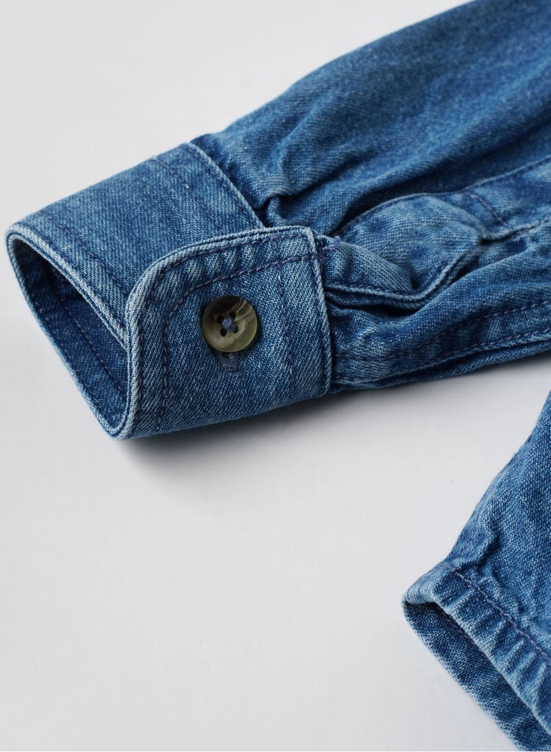 بوبيز قميص جينز للأولاد – بجيبين، بأكمام طويلة، ملابس كاجوال أنيقة، مقاسات من 3 إلى 36 شهرًا - Image 4