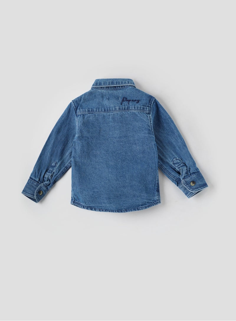 بوبيز قميص جينز للأولاد – بجيبين، بأكمام طويلة، ملابس كاجوال أنيقة، مقاسات من 3 إلى 36 شهرًا - Image 3