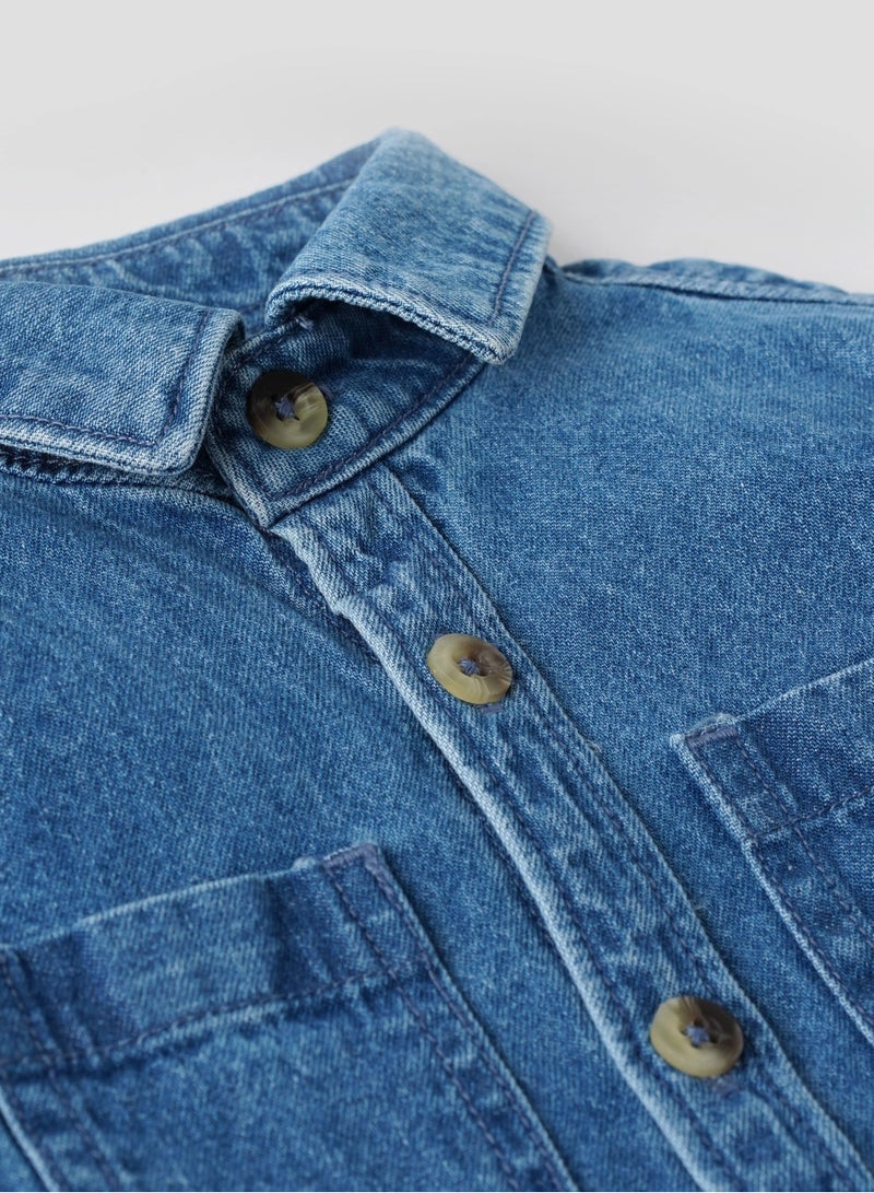 بوبيز قميص جينز للأولاد – بجيبين، بأكمام طويلة، ملابس كاجوال أنيقة، مقاسات من 3 إلى 36 شهرًا - Image 5