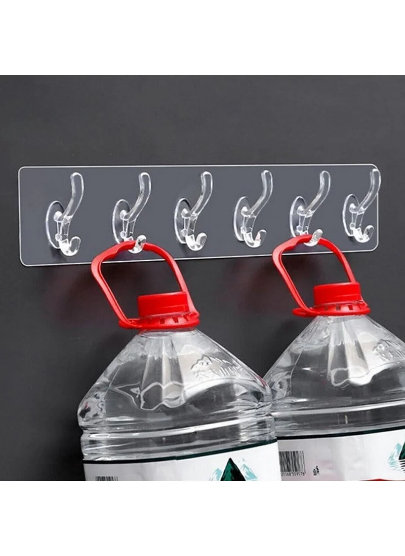 BarkoFix 6-Piece Adhesive Transparent Wall Hanger Bathroom Kitchen Organizer Hanger Practical Hook Hanger